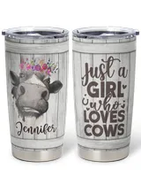 Personalized Just A Girl Who Loves Cows Flower Full Printed Stainless Steel Tumbler (20oz) white 20oz