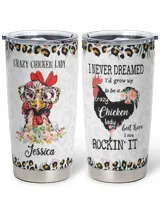 Personalized Crazy Chicken Lady Floral Full Printed Stainless Steel Tumbler (20oz) white 20oz