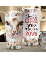 Just A Girl Who Loves Cows Flower Tumbler 20oz Full Printed Stainless Steel Tumbler (20oz) white 20oz