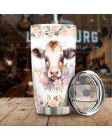 Just A Girl Who Loves Cows Flower Tumbler 20oz Full Printed Stainless Steel Tumbler (20oz) white 20oz
