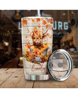 Personalized Just A Girl Who Loves Fall & Cows Full Printed Stainless Steel Tumbler (20oz) white 20oz