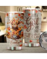 Personalized Just A Girl Who Loves Fall & Cows Full Printed Stainless Steel Tumbler (20oz) white 20oz