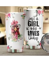 Just a Girl Who Loves Chickens Flower Full Printed Stainless Steel Tumbler (20oz) white 20oz