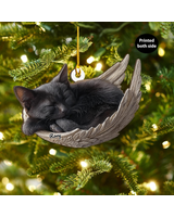 Personalized Black Cat Angel Ash Custom Shape Wooden Ornament