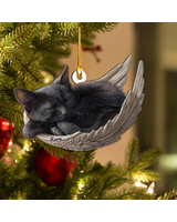Personalized Black Cat Angel Ash Custom Shape Wooden Ornament