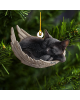Personalized Black Cat Angel Ash Custom Shape Wooden Ornament