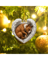 Personalized Pitbull Dog Sleeping Angel Wings Custom Shape Wooden Ornament