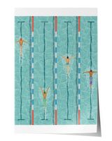 swimmers in swimming pool poster Satin Portrait Poster (12x18in) white 12x18in