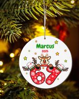 Custom Reindeer Personalized 67 Christmas Ornament – Holiday Keepsake Decoration Acrylic Ornament - Circle white one-sided single