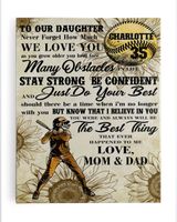 Personalized Softball My Our Daughter Poster/Canvas Lovely Gifts to Daughter from Family Ready To Hang Canvas (11x14 inch) white 11x14in