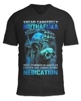 Tread carefully muthafuka your stupidity is about to exceed Unisex Jersey SS V-Neck T-Shirt black s