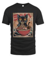 Cat Ra Japanese Graphic Tees Kawaii Cat Anime Unisex Standard T-Shirt black s