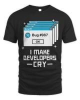Funny QA Engineer QA Shirt I Make Developers Cry QA Tester Unisex Standard T-Shirt black s