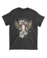 Native Skull Feather With Flowers Unisex Standard T-Shirt black s