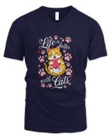 Womens Valentine's Cat Lover Life Is Better With Cats Kitten Long Sleeve