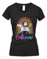 Funny Santa Riding Unicorn Christmas Girls Women Rainbow9 T-Shirt