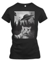 funny cat selfie ufo Women's Premium Slim Fit Tee black s
