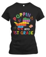Poppin Into 1st Grade Dinosaur T Rex Pop It Back To School Women's Premium Slim Fit Tee black s