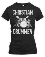 Drum Lover Christian Drummer Flag USA Church Worship Drum Player graphic 202 Drummer Drumming Women's Premium Slim Fit Tee black s