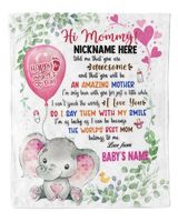 1st Mother's Day Gift, Gifts for New Mom, Personalized Hi MOMMY Cute Baby Girl Elephant ,  Gift  for Newmom,  Safari Baby Shower, Jungle Nursery Blanket Cozy Plush Fleece Blanket white 30x40in
