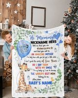 1st Mother's Day Gift, Gifts for New Mom, Personalized Hi MOMMY Cute Baby Boy Griraffe ,  Gift  for Newmom,  Safari Baby Shower, Jungle Nursery Blanket Cozy Plush Fleece Blanket white 30x40in
