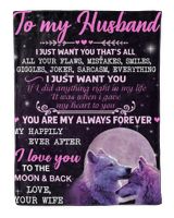 to my husband, love your wife to the moon and back Cozy Plush Fleece Blanket black 30x40in