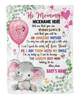 1st Mother's Day Gift, Gifts for New Mom, Personalized Hi MOMMY Cute Baby Girl Elephant ,  Gift  for Newmom,  Safari Baby Shower, Jungle Nursery Blanket Cozy Plush Fleece Blanket white 30x40in