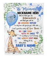 1st Mother's Day Gift, Gifts for New Mom, Personalized Hi MOMMY Cute Baby Boy Griraffe ,  Gift  for Newmom,  Safari Baby Shower, Jungle Nursery Blanket Cozy Plush Fleece Blanket white 30x40in