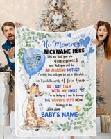 1st Mother's Day Gift, Gifts for New Mom, Personalized Hi MOMMY Cute Baby Boy Griraffe ,  Gift  for Newmom,  Safari Baby Shower, Jungle Nursery Blanket Cozy Plush Fleece Blanket white 30x40in
