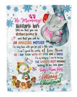 Personalized Hi MOMMY Elephant Cute Baby Girl,  Chritmas Gift from Grandma and baby for Newmom SNOW THEMES WITH GNOMES Merry Christmas Cozy Plush Fleece Blanket white 30x40in