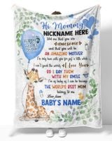1st Mother's Day Gift, Gifts for New Mom, Personalized Hi MOMMY Cute Baby Boy Griraffe ,  Gift  for Newmom,  Safari Baby Shower, Jungle Nursery Blanket Cozy Plush Fleece Blanket white 30x40in