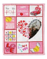 Custom Your Image, Name- Valentine Blankets- Happy Valentine's Day Premium Mink Sherpa Blanket white 50x60in