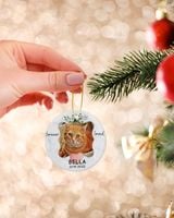 Personalized Custom Cat Pet Memorial Christmas Remembrance Photo Ceramic Ornament Porcelain Ornament - Circle white one-sided __single