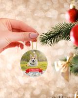Personalized Custom Photo Dog Puppy First Christmas Ceramic Ornament Porcelain Ornament - Circle white one-sided __single