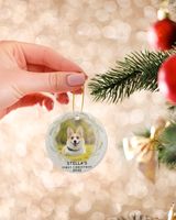 Personalized Custom Photo Dog First Christmas Ceramic Ornament Porcelain Ornament - Circle white one-sided __single