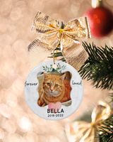 Personalized Custom Cat Pet Memorial Christmas Remembrance Photo Ceramic Ornament Porcelain Ornament - Circle white one-sided __single