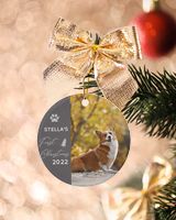 Personalized Custom Dog First Christmas Photo Ceramic Ornament Porcelain Ornament - Circle white one-sided __single
