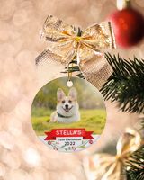 Personalized Custom Photo Dog Puppy First Christmas Ceramic Ornament Porcelain Ornament - Circle white one-sided __single