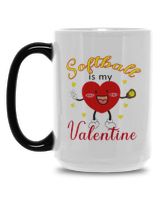 Softball Is My Valentine Mug- Valentine Mugs- Softball Mugs Magic Mug 15oz white 15oz