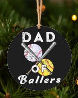 Dad Of Ballers Ornaments- Softball Ornament- Baseball Ornament- Christmas Decor Circle Aluminium Ornament white one-side single