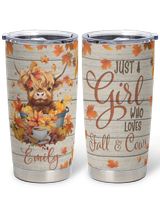 Personalized Just A Girl Who Loves Fall & Cows Full Printed Stainless Steel Tumbler (20oz) white 20oz