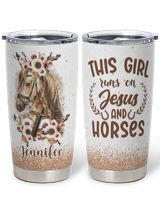 Personalized This Girl Runs On Jesus And Horses Full Printed Stainless Steel Tumbler (20oz) white 20oz