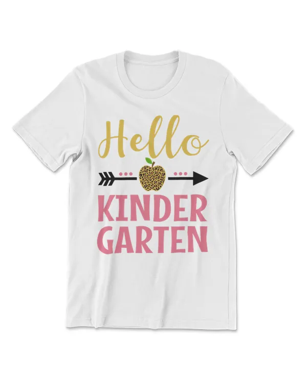 Hello Kindergarten Back to School Girls Teacher Cute Leopard T-Shirt