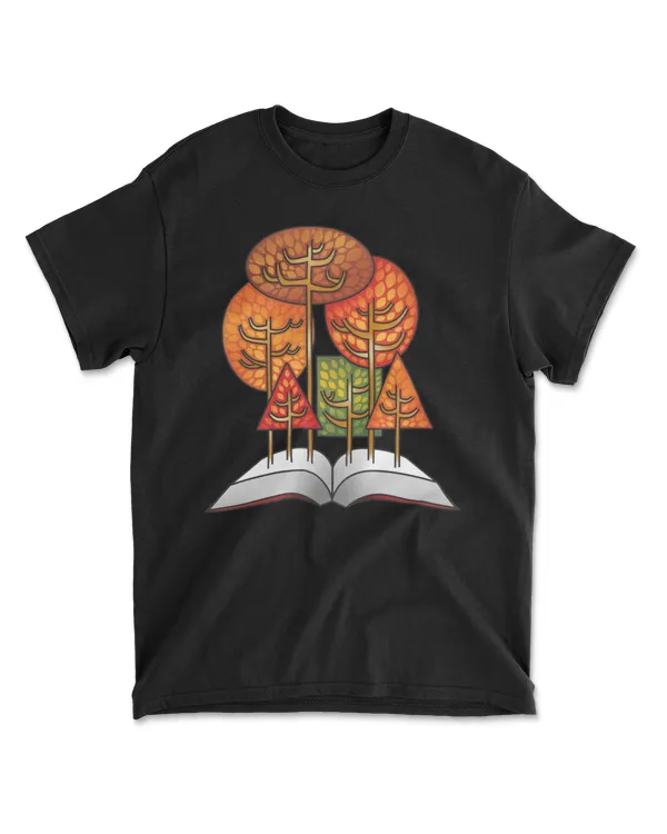 Book Lover - Fall Trees Growing From Open Book T-Shirt