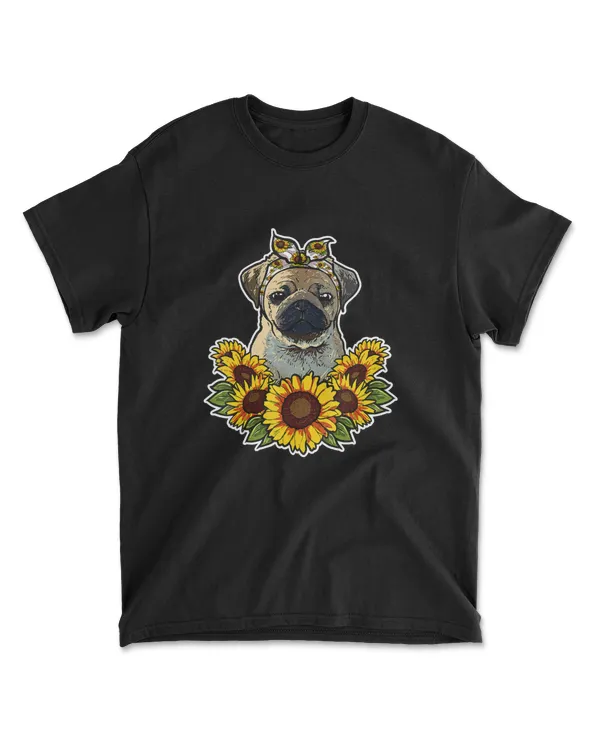 Cute Pug Gift Sunflower Decor Pug Dog T-Shirt