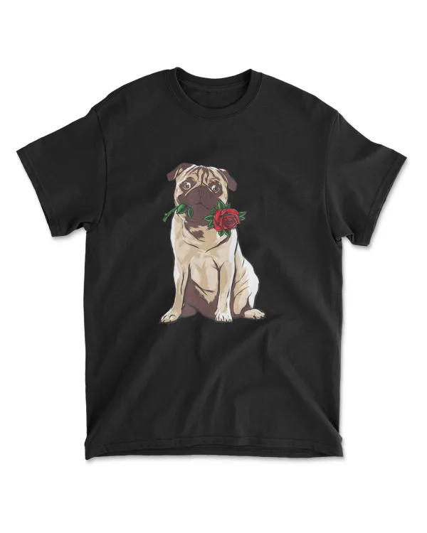 Cute Pug Holding Red Rose Valentine's Day Gi