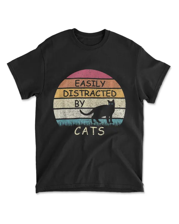 Cat Lover Vintage Retro Sunset Easily Distra