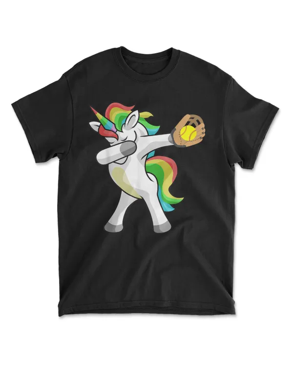 Dabbing Unicorn Softball Player Funny Dab Dance Rainbow Gift