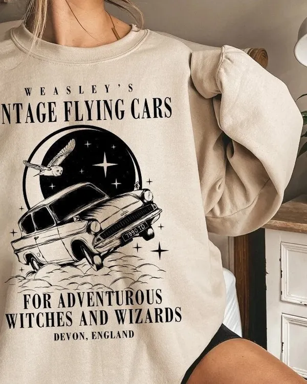 Vintage Flying Car Sweatshirt, Bookish Universal Studio Sweatshirt, Universal Sweater, Potterhead Sweatshirt, Gift for Book Lover