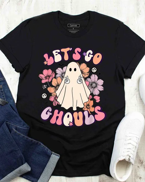 Let's Go Ghouls Ghost Floral Funny T-Shirt